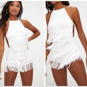 Pretty little thing white strappy tassel playsuit